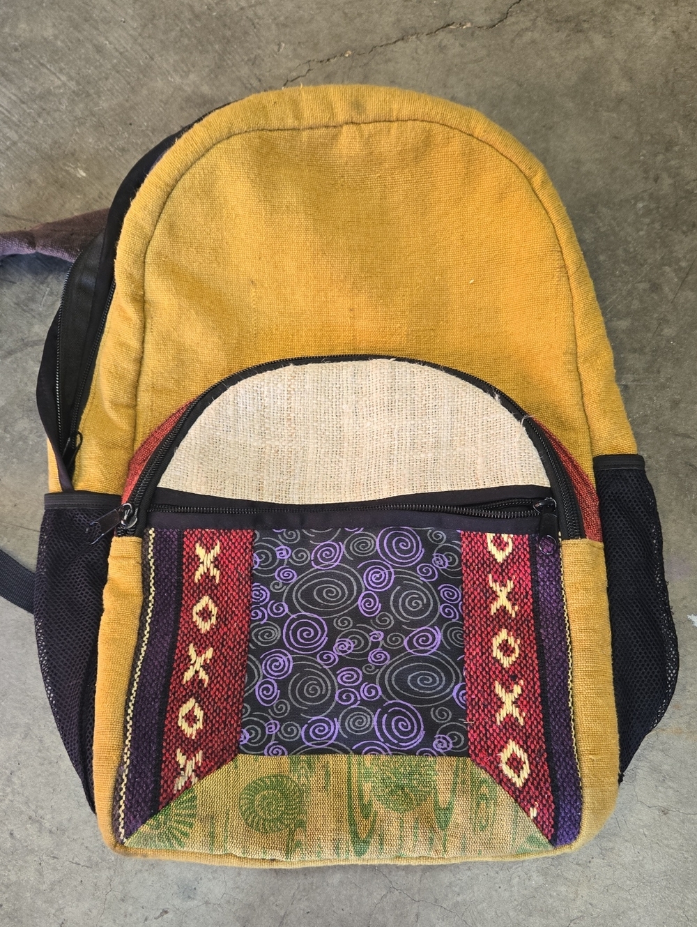 Rising International Yellow Canvas Backpack with Purple & Red Accents